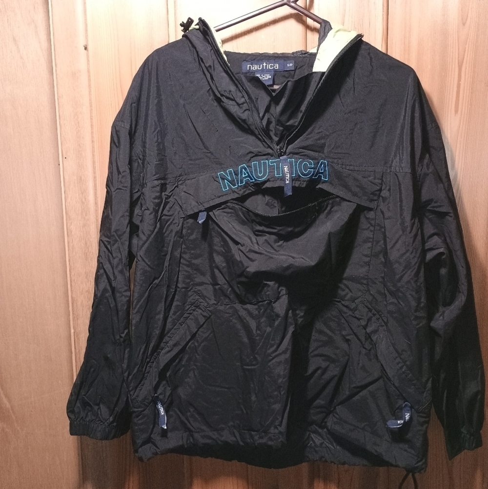 Nautica Black Pullover Hooded Windbreaker Lightweight Jacket Size S/P